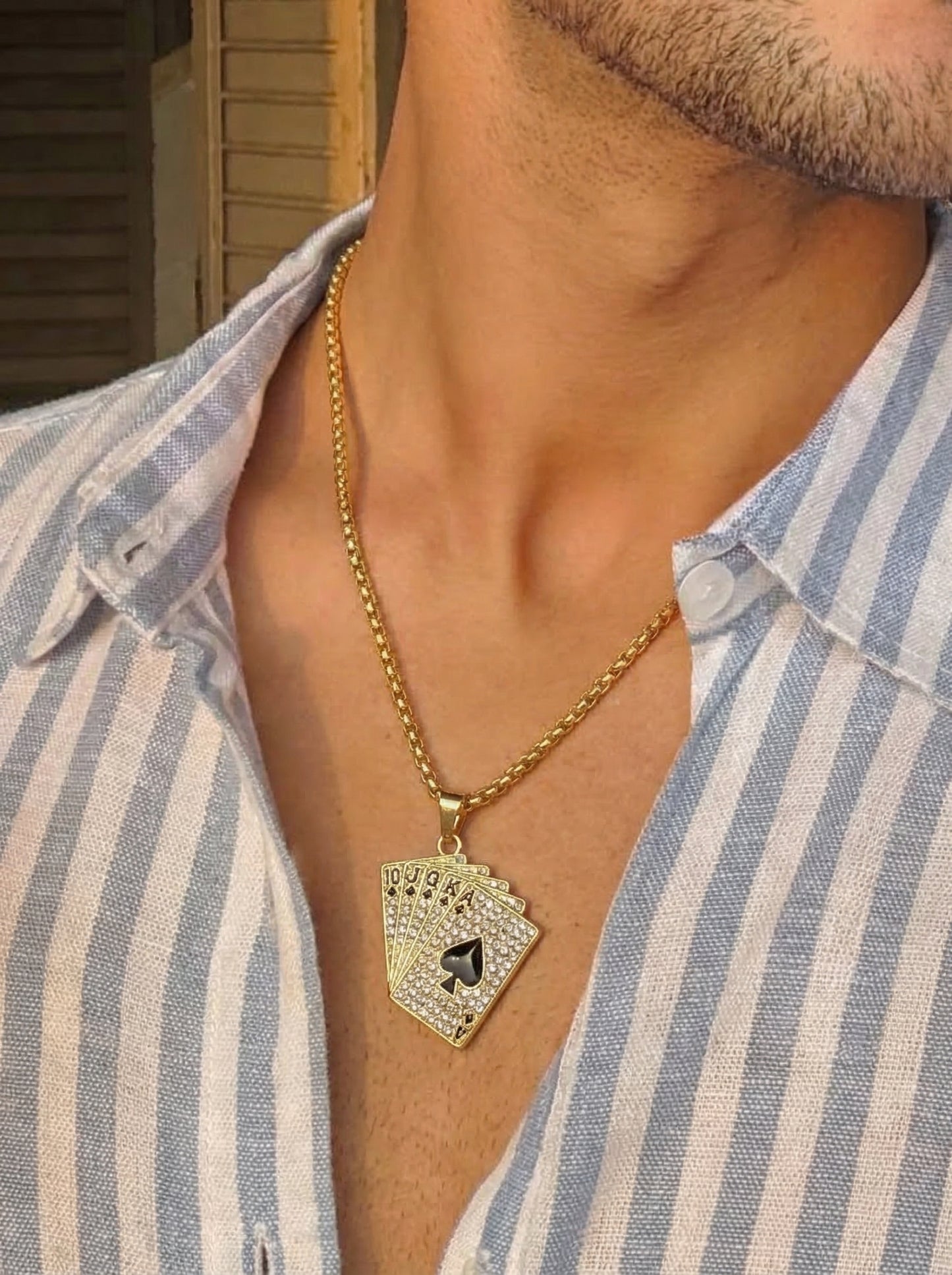 Golden Iced Royal Cards Pendant Chain