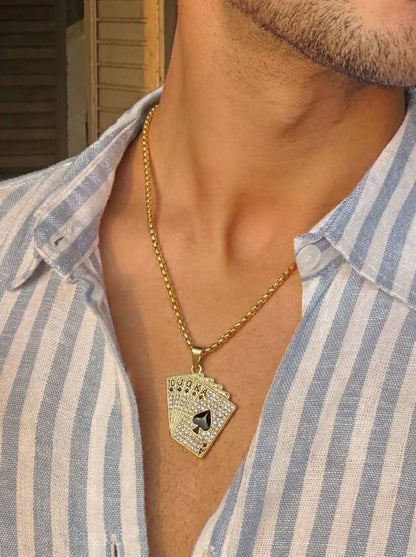 Golden Iced Royal Cards Pendant Chain
