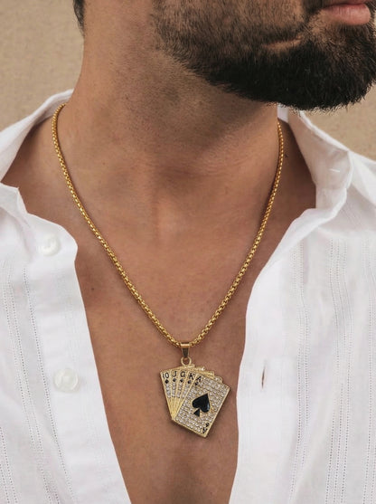 Golden Iced Royal Cards Pendant Chain