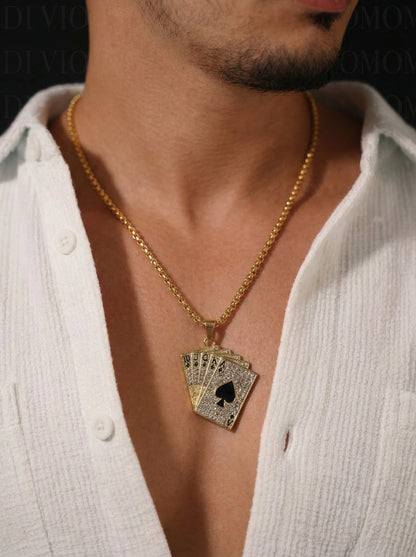 Golden Iced Royal Cards Pendant Chain