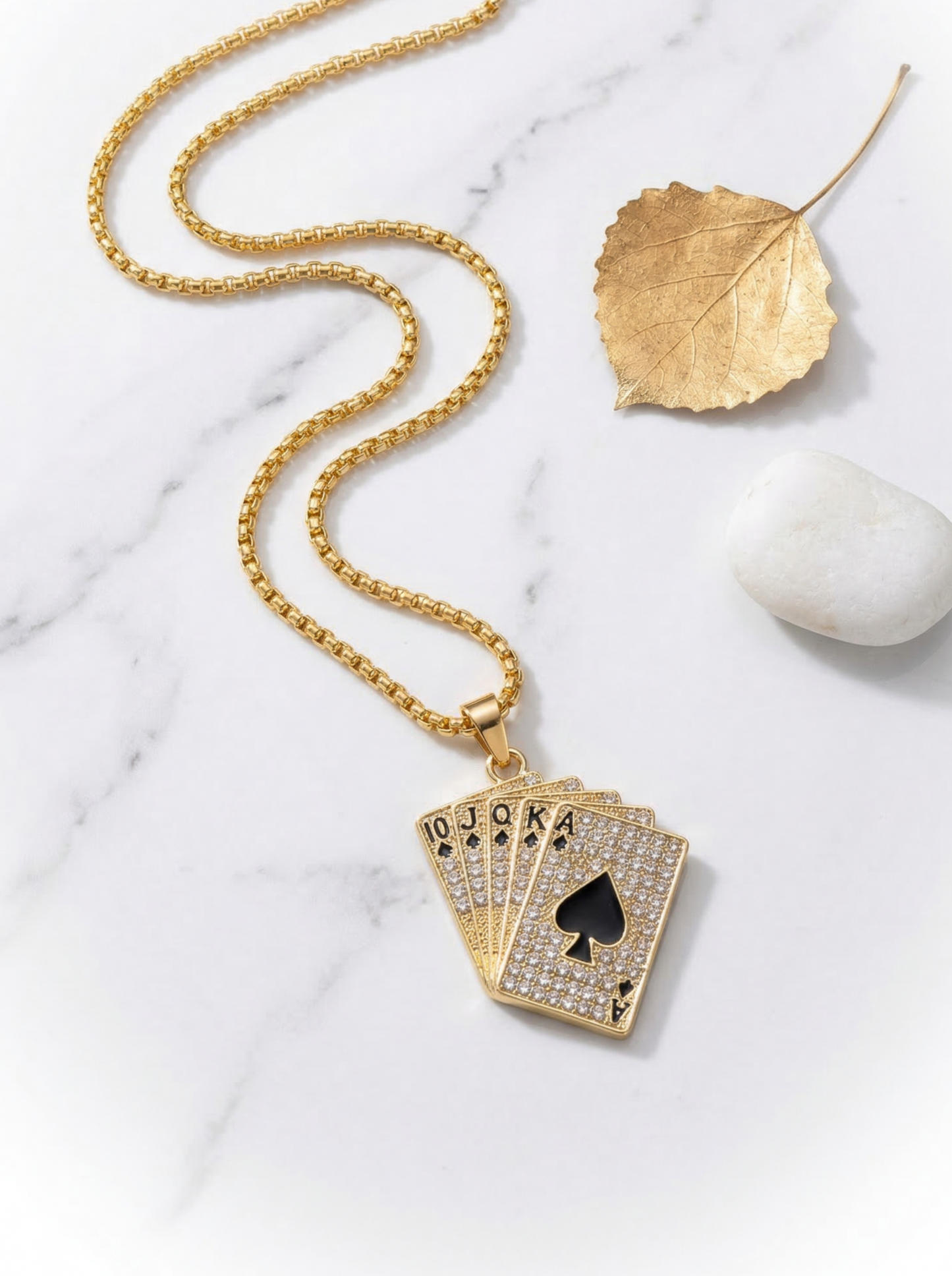 Golden Iced Royal Cards Pendant Chain