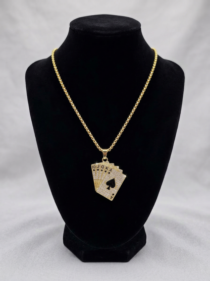Golden Iced Royal Cards Pendant Chain