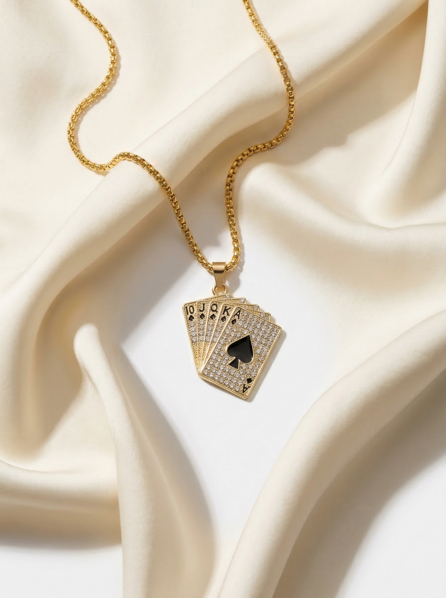 Golden Iced Royal Cards Pendant Chain