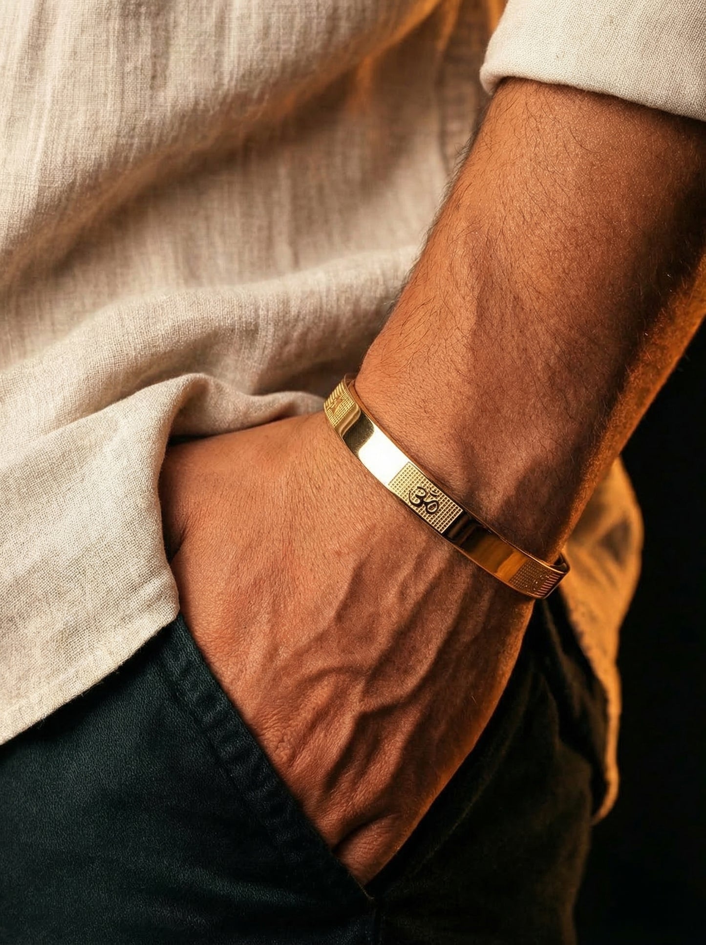Golden Om Engraved Men’s Kada