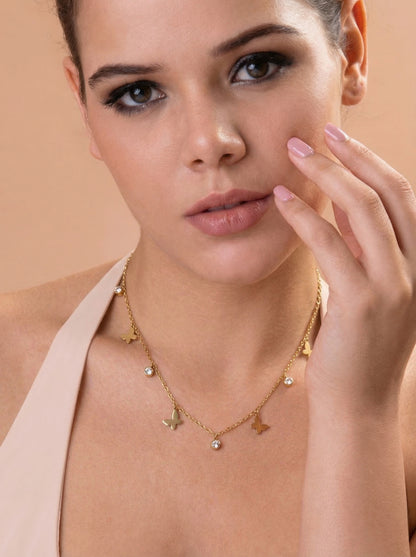 Butterfly Diamond Charms Necklace Gold Plated, Waterproof and Anti-Tarnish