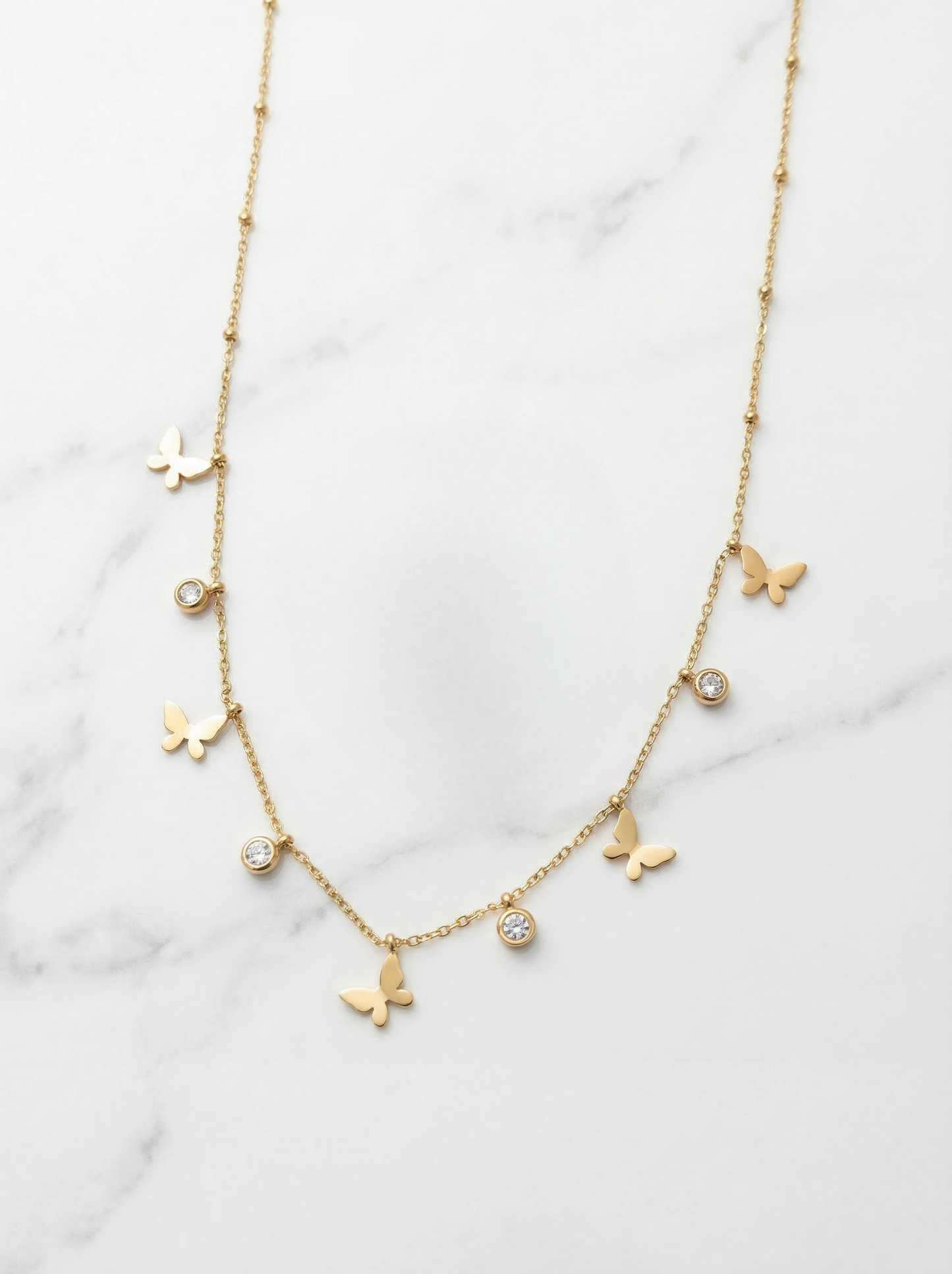 Butterfly Diamond Charms Necklace Gold Plated, Waterproof and Anti-Tarnish