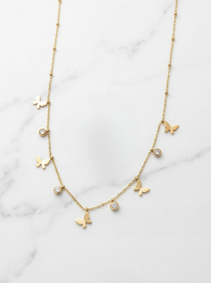 Butterfly Diamond Charms Necklace Gold Plated, Waterproof and Anti-Tarnish