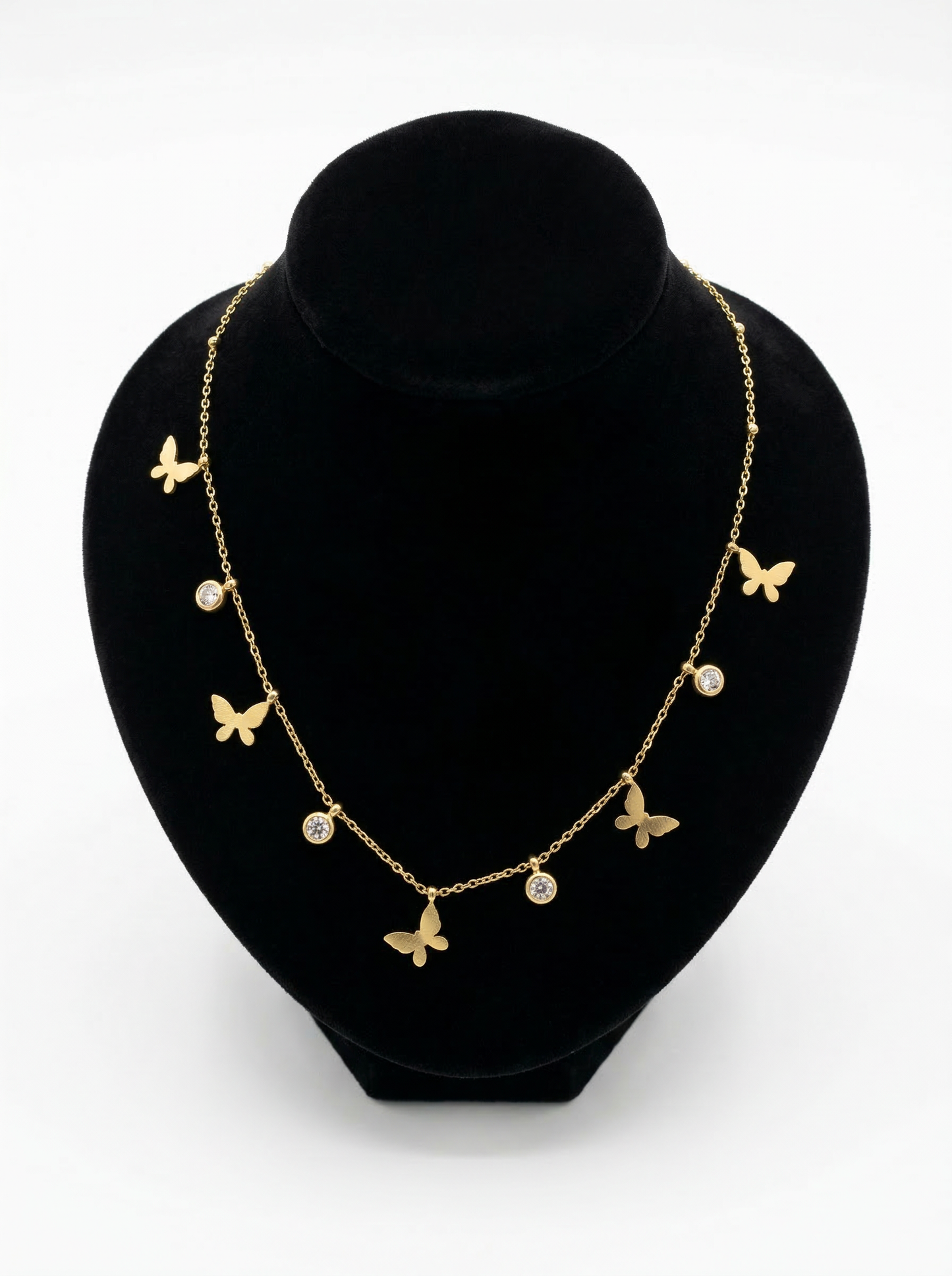 Butterfly Diamond Charms Necklace Gold Plated, Waterproof and Anti-Tarnish