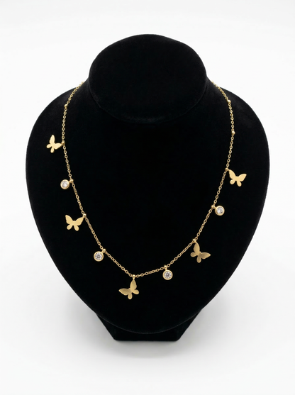 Butterfly Diamond Charms Necklace Gold Plated, Waterproof and Anti-Tarnish