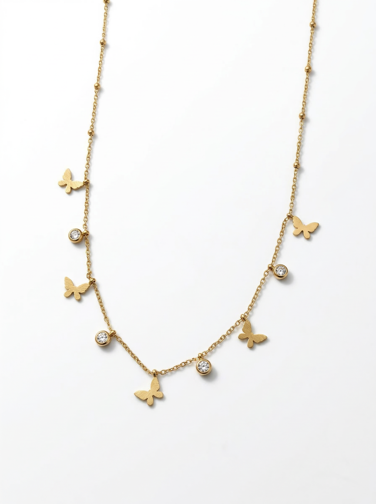 Butterfly Diamond Charms Necklace Gold Plated, Waterproof and Anti-Tarnish