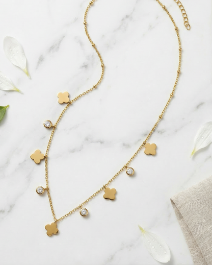 Clover Diamond Charms Necklace Gold Plated, Waterproof and Anti-Tarnish