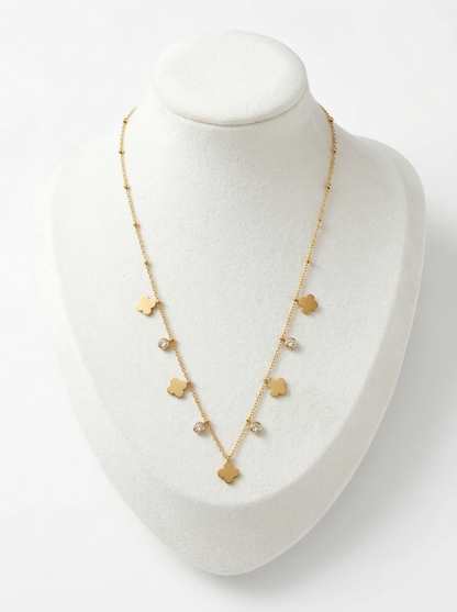 Clover Diamond Charms Necklace Gold Plated, Waterproof and Anti-Tarnish