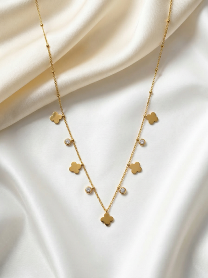 Clover Diamond Charms Necklace Gold Plated, Waterproof and Anti-Tarnish