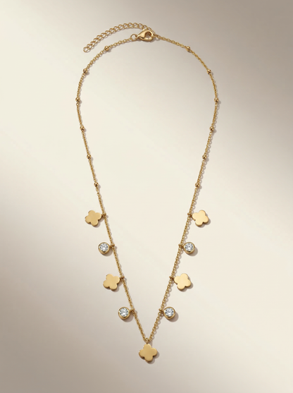 Clover Diamond Charms Necklace Gold Plated, Waterproof and Anti-Tarnish