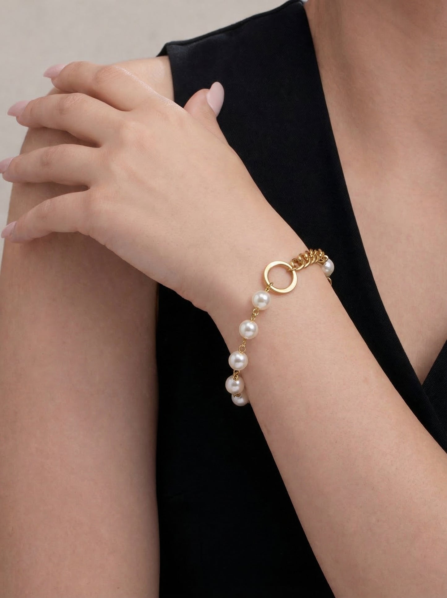 Golden Pearl Link Charm Bracelet