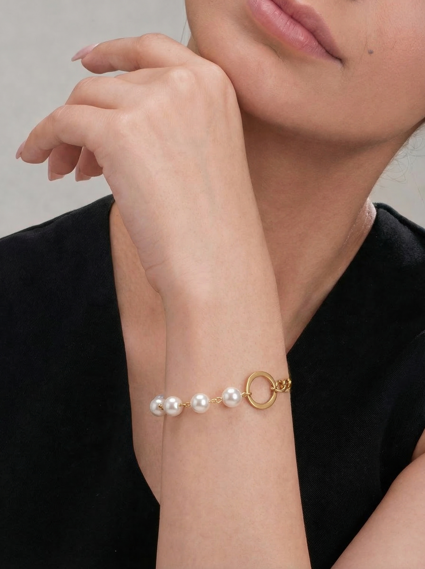 Golden Pearl Link Charm Bracelet