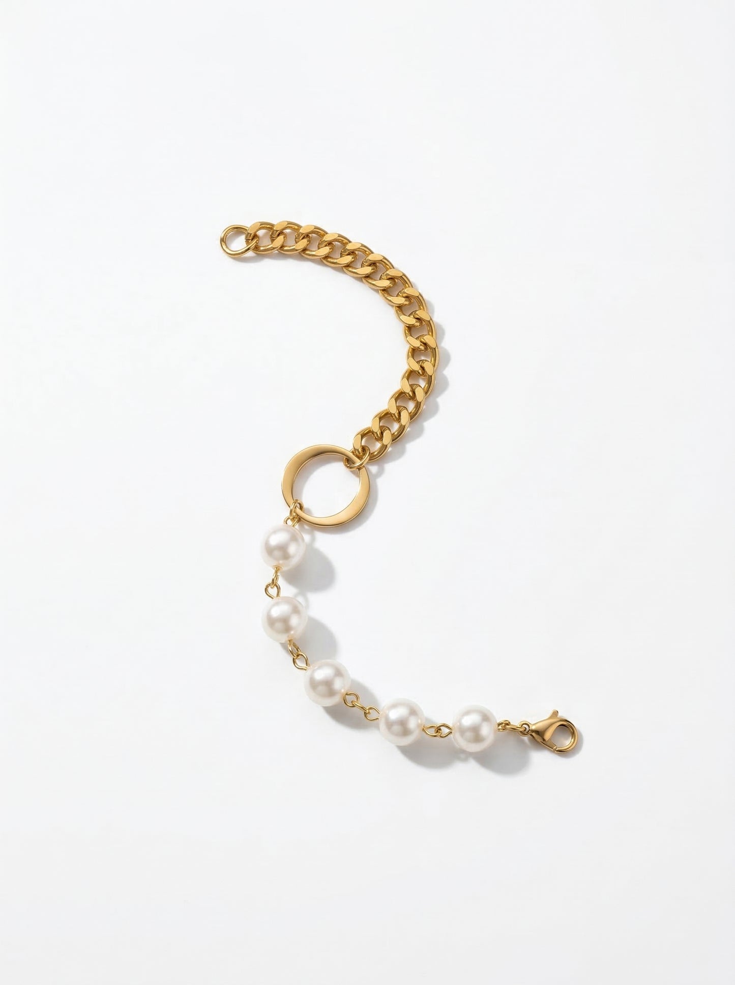 Golden Pearl Link Charm Bracelet