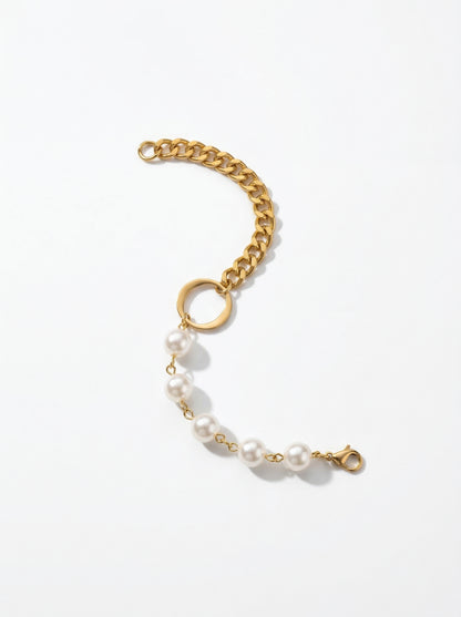 Golden Pearl Link Charm Bracelet