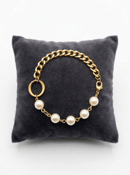 Golden Pearl Link Charm Bracelet