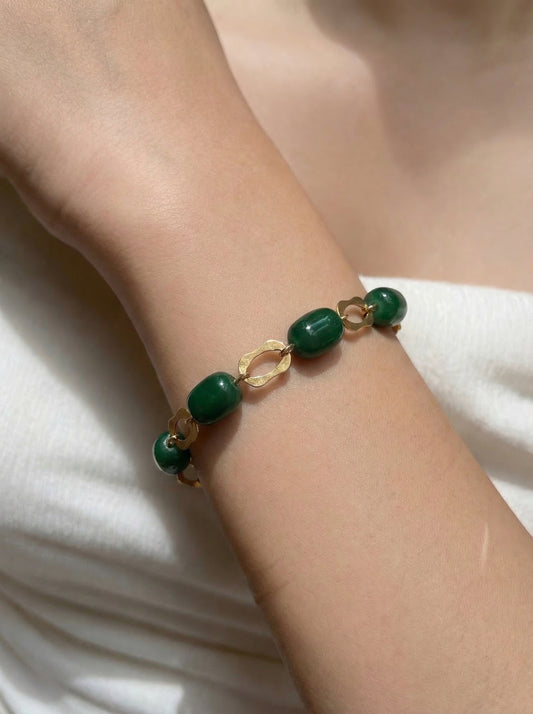 Emerald Stone Link Charm Bracelet
