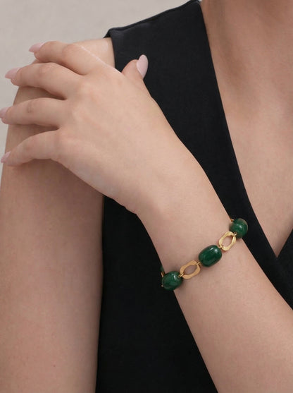 Emerald Stone Link Charm Bracelet