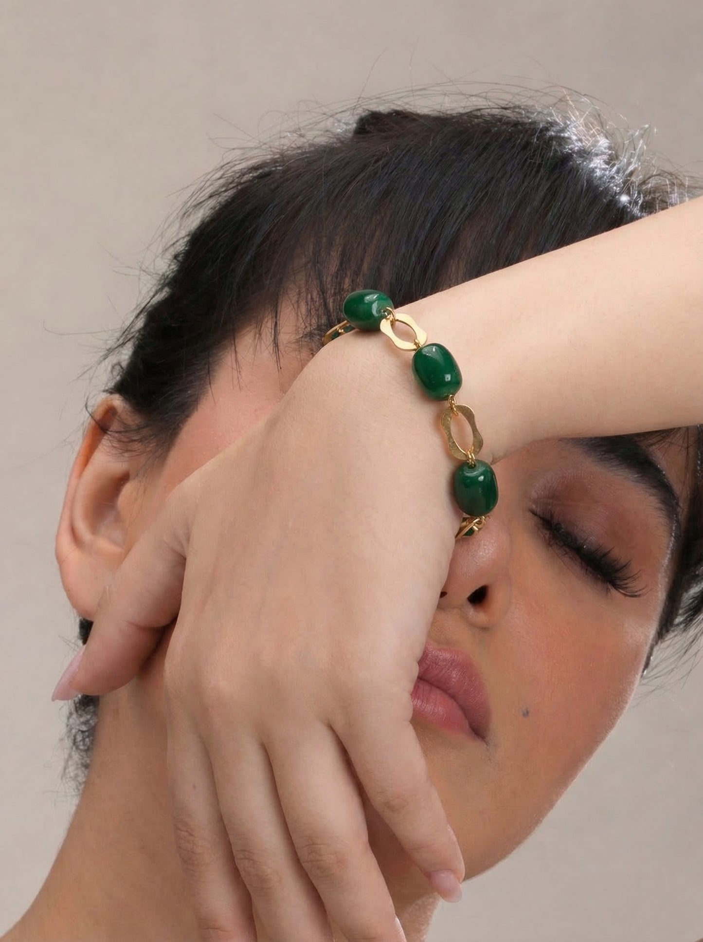 Emerald Stone Link Charm Bracelet