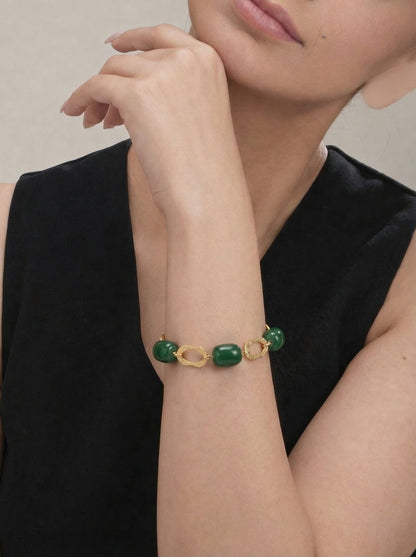 Emerald Stone Link Charm Bracelet