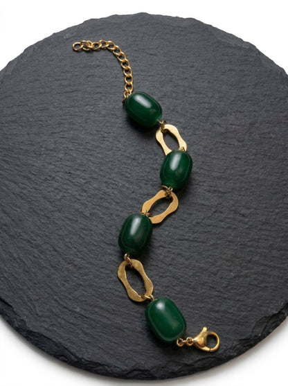 Emerald Stone Link Charm Bracelet