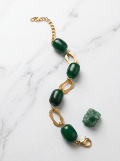 Emerald Stone Link Charm Bracelet