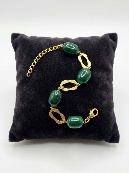 Emerald Stone Link Charm Bracelet
