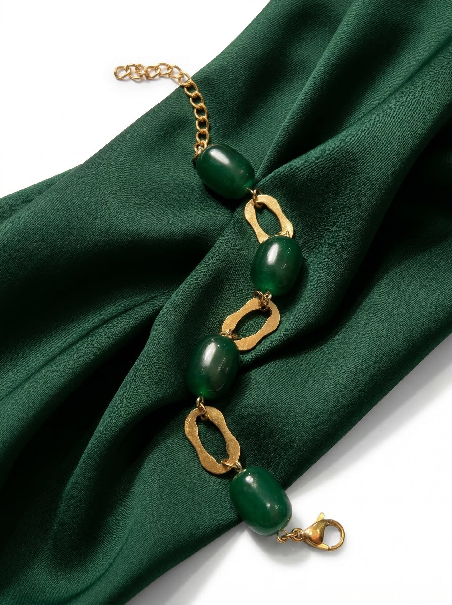 Emerald Stone Link Charm Bracelet
