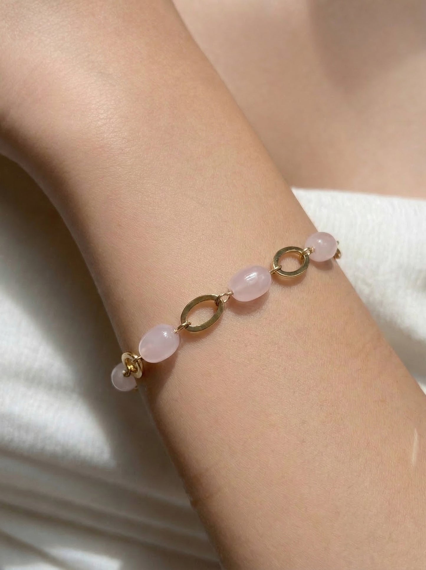 Blush Pink Stone Link Charm Bracelet