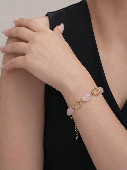 Blush Pink Stone Link Charm Bracelet