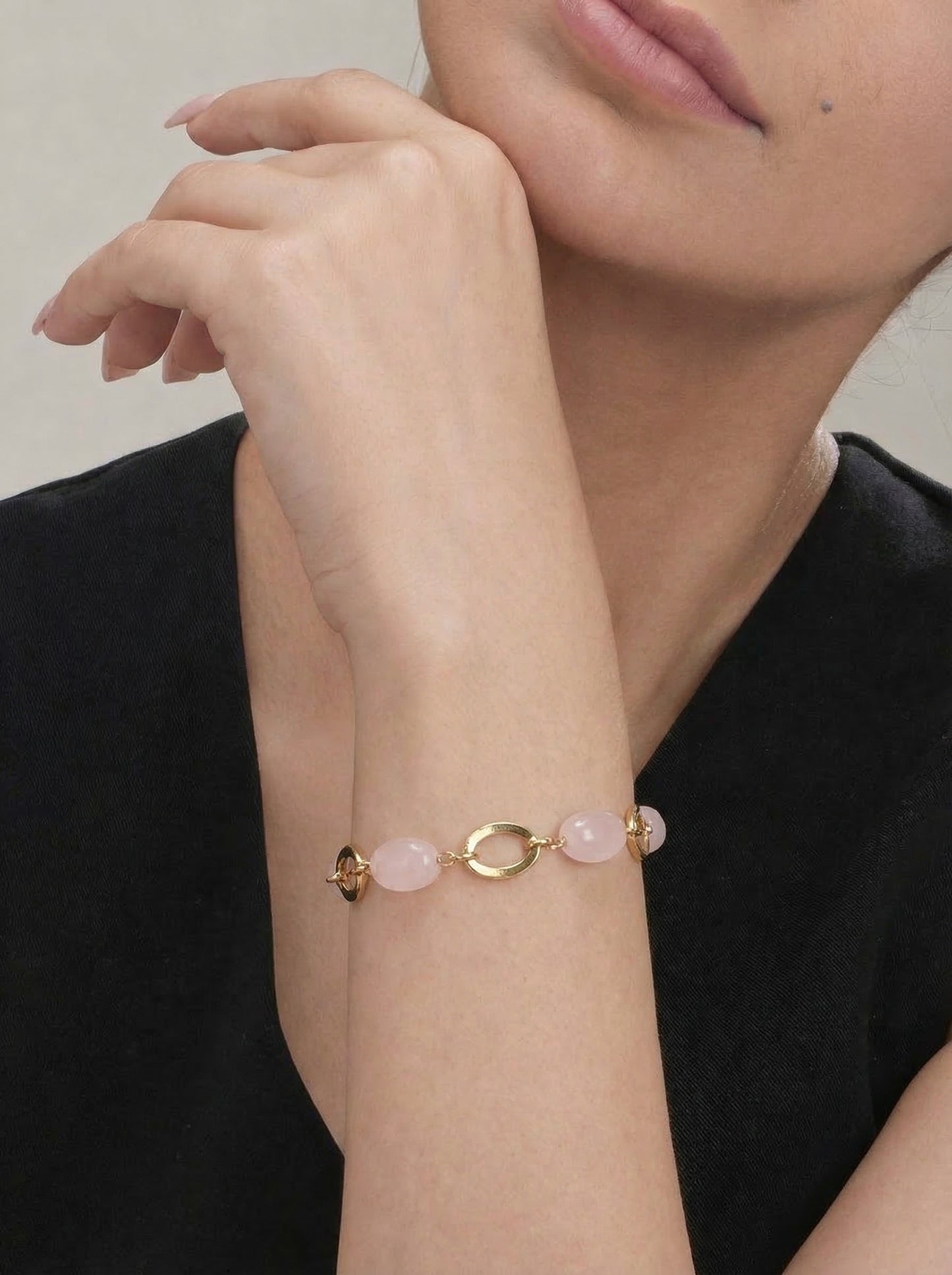 Blush Pink Stone Link Charm Bracelet