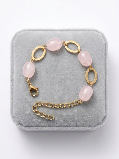 Blush Pink Stone Link Charm Bracelet