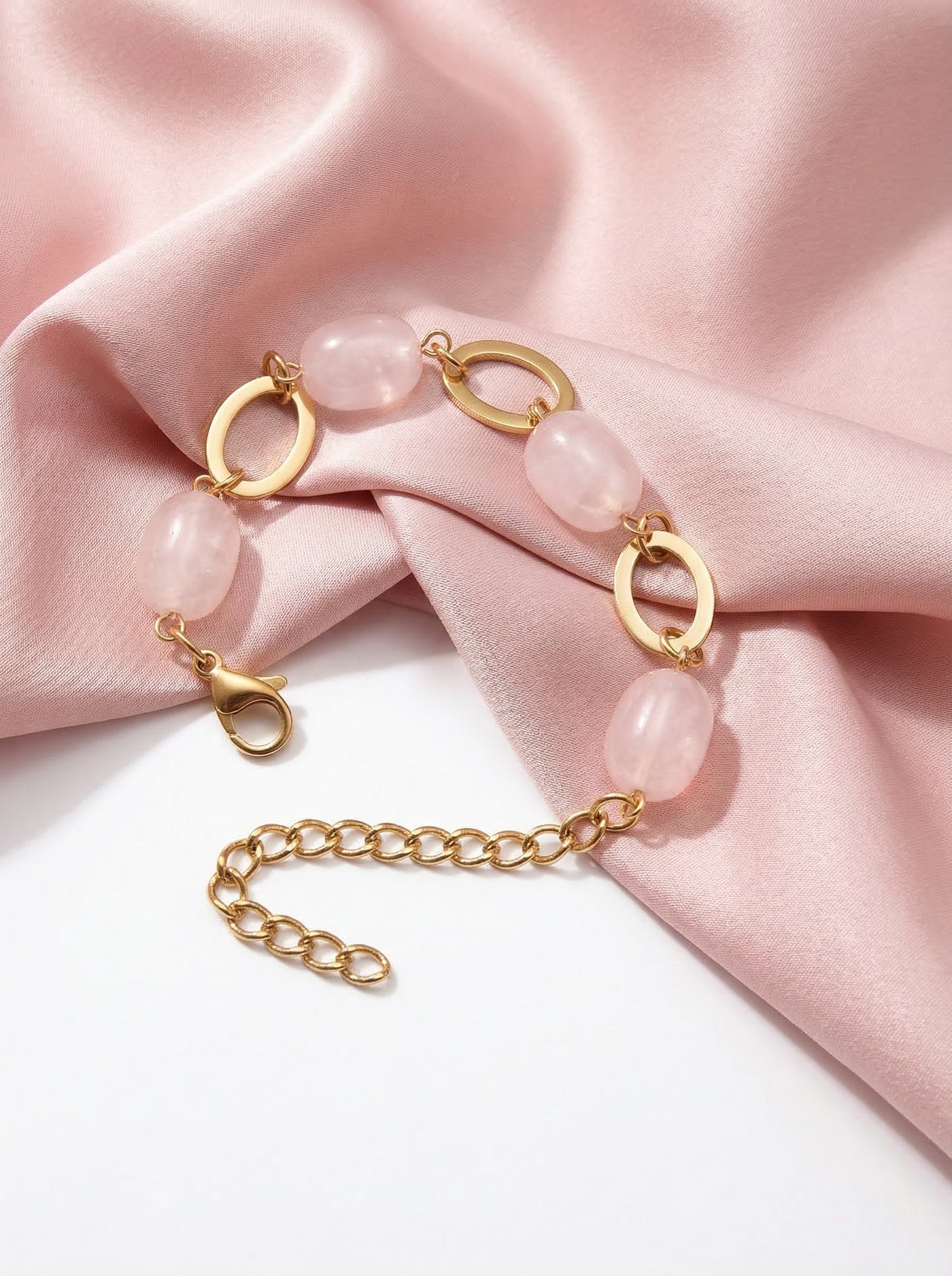 Blush Pink Stone Link Charm Bracelet