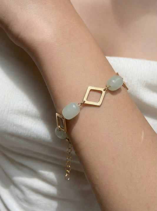 Mint Stone Geometric Link Charm Bracelet