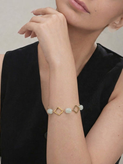 Mint Stone Geometric Link Charm Bracelet