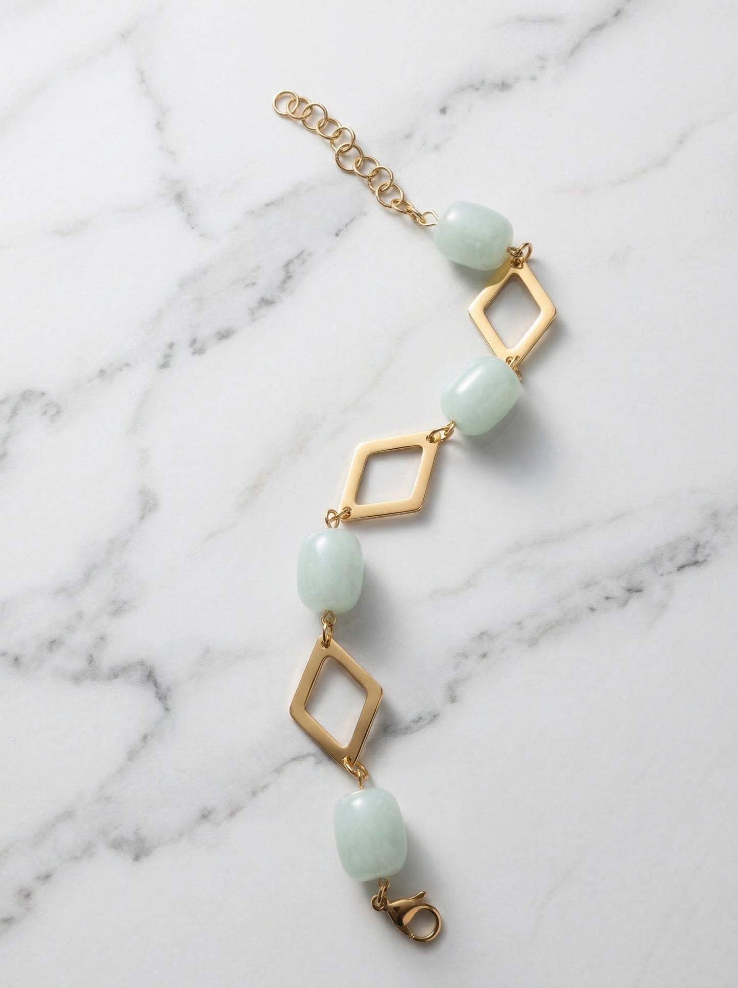 Mint Stone Geometric Link Charm Bracelet
