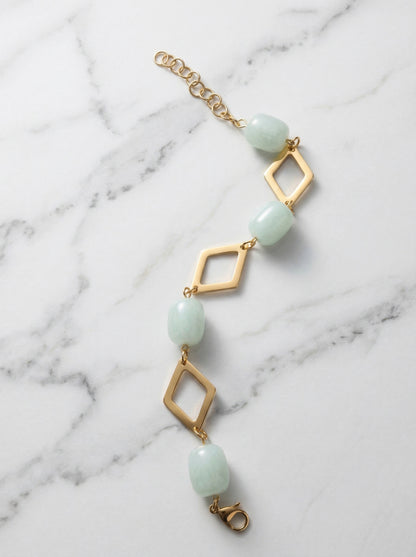Mint Stone Geometric Link Charm Bracelet