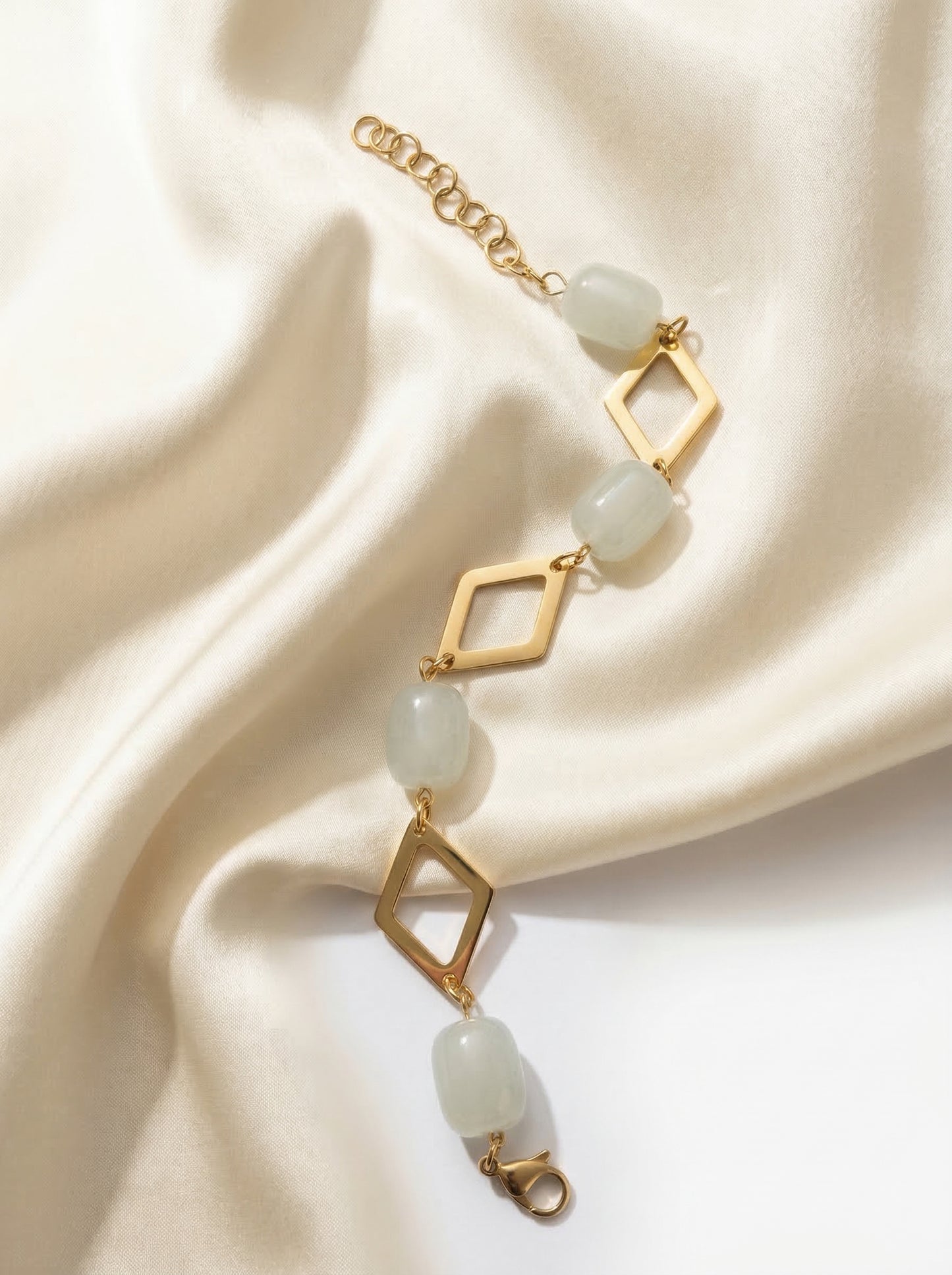Mint Stone Geometric Link Charm Bracelet