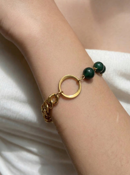 Emerald Bead Luxe Chain Charm Bracelet