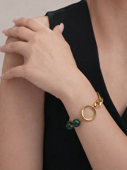 Emerald Bead Luxe Chain Charm Bracelet