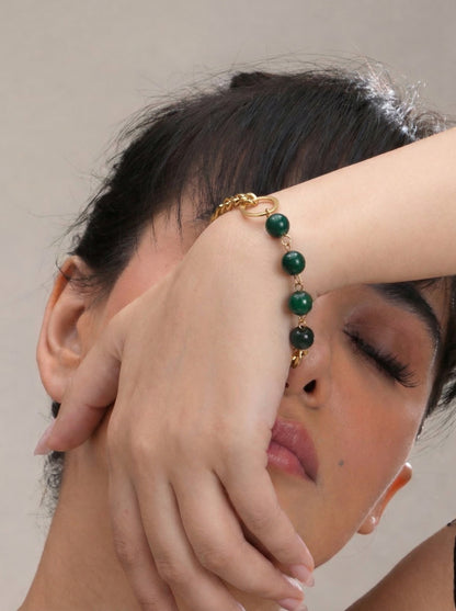 Emerald Bead Luxe Chain Charm Bracelet