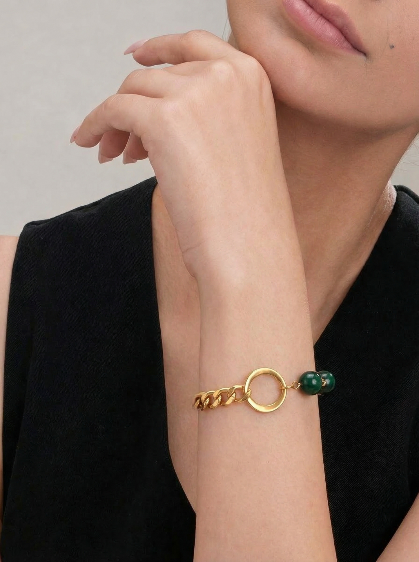 Emerald Bead Luxe Chain Charm Bracelet