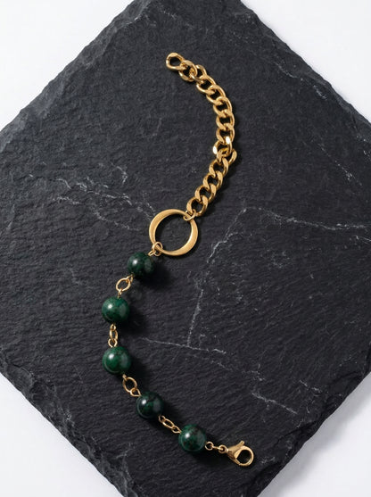 Emerald Bead Luxe Chain Charm Bracelet