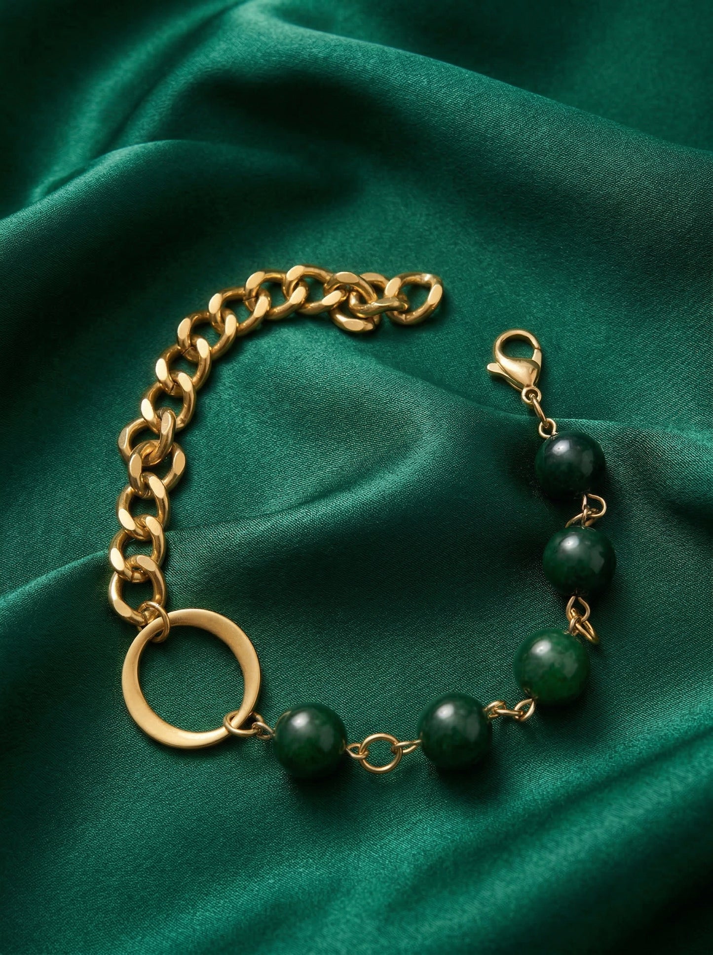 Emerald Bead Luxe Chain Charm Bracelet