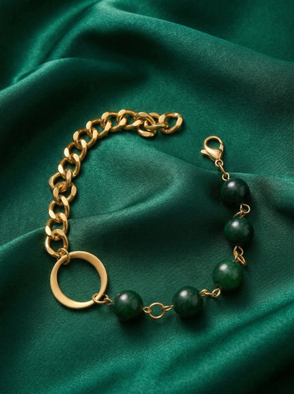 Emerald Bead Luxe Chain Charm Bracelet