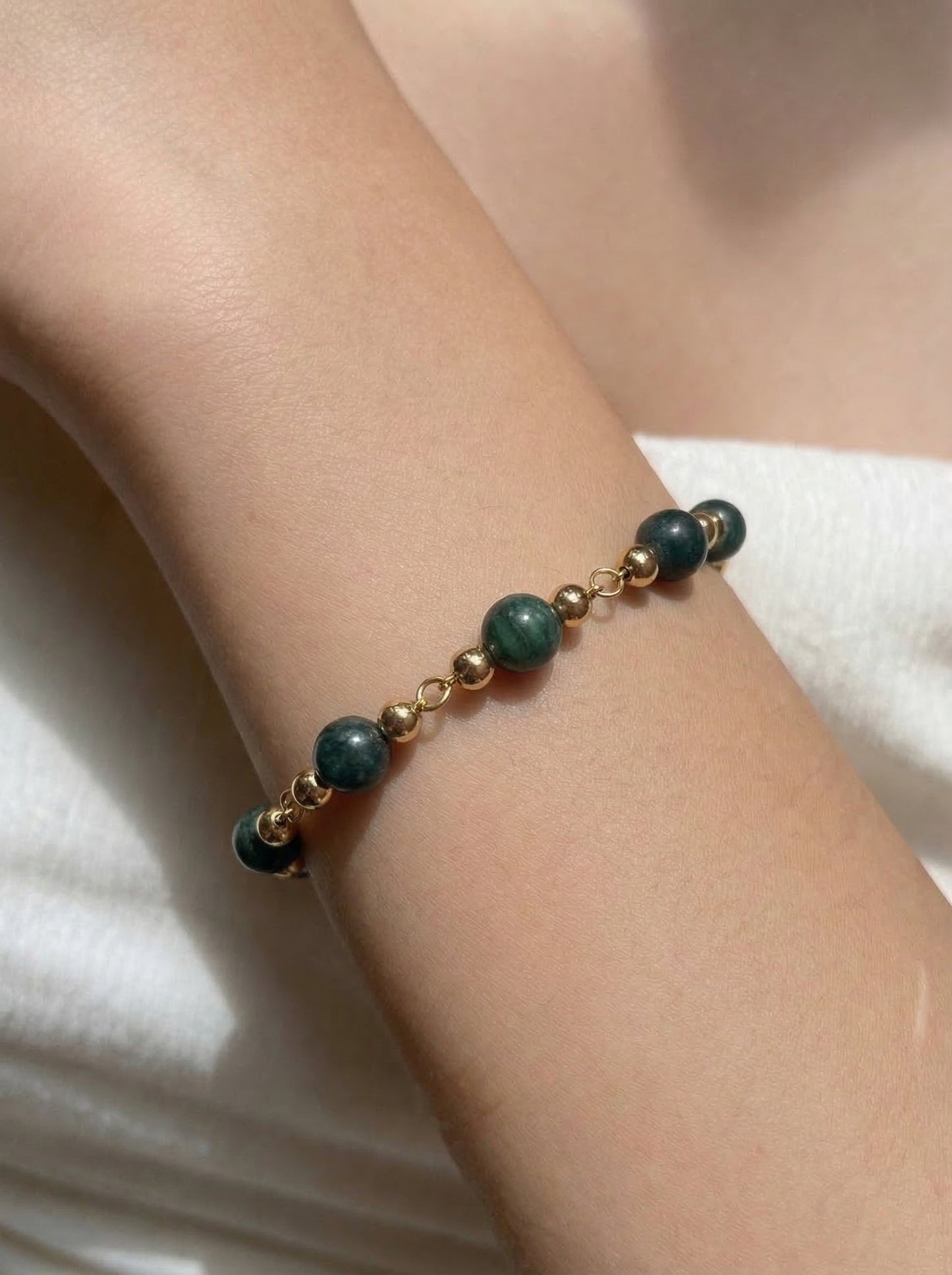 Emerald Bead Gold Accent Bracelet