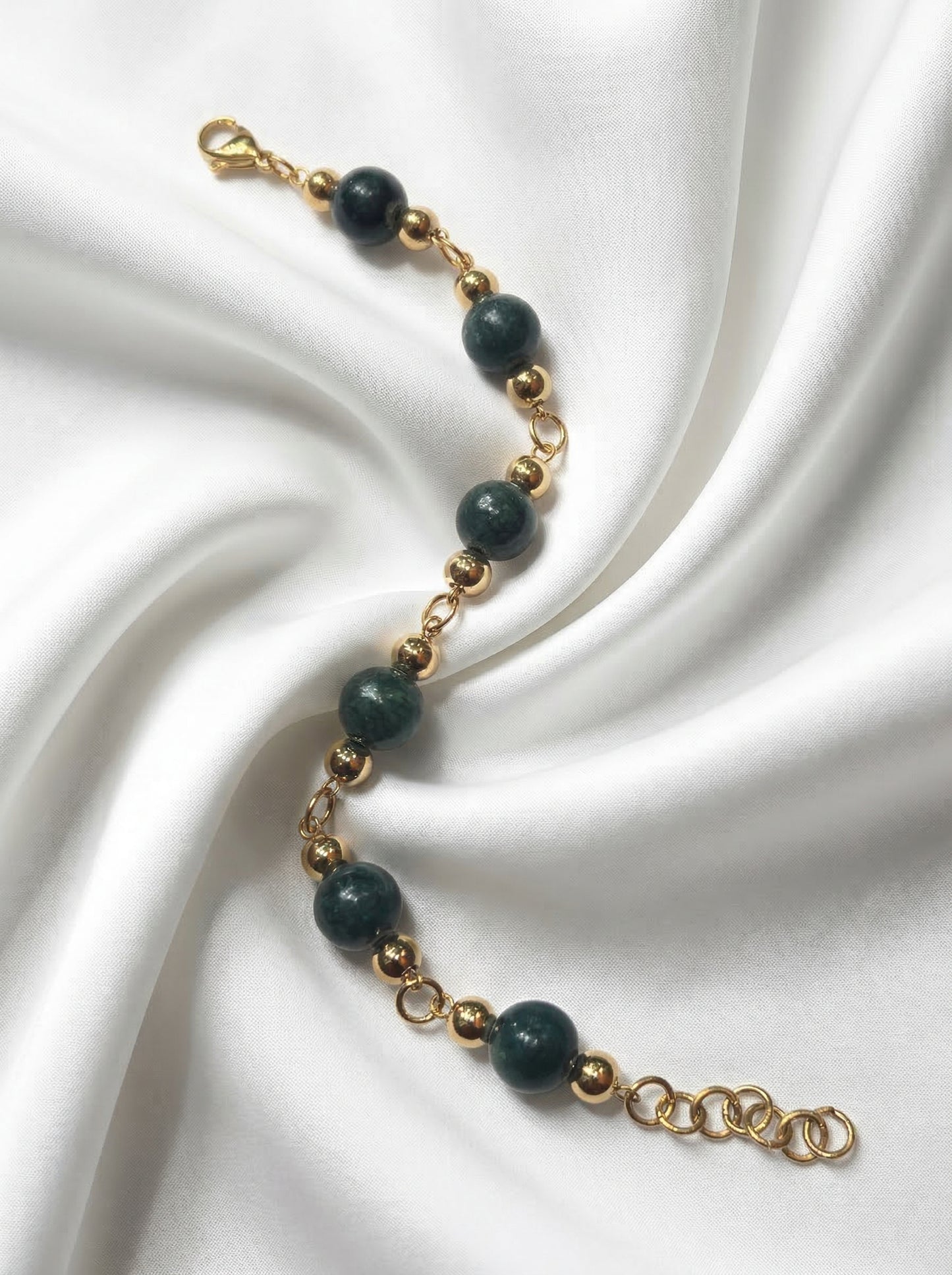 Emerald Bead Gold Accent Bracelet